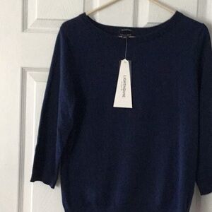 Land’s Ends 100% Supima Cotton Navy Blue Sweater. Medium Petite